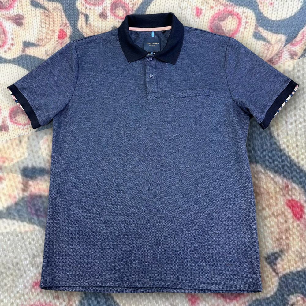 Guide‎ London Shirt Mens XL Blue Hidden Skull Print Smart Polo Golf Comfort Work